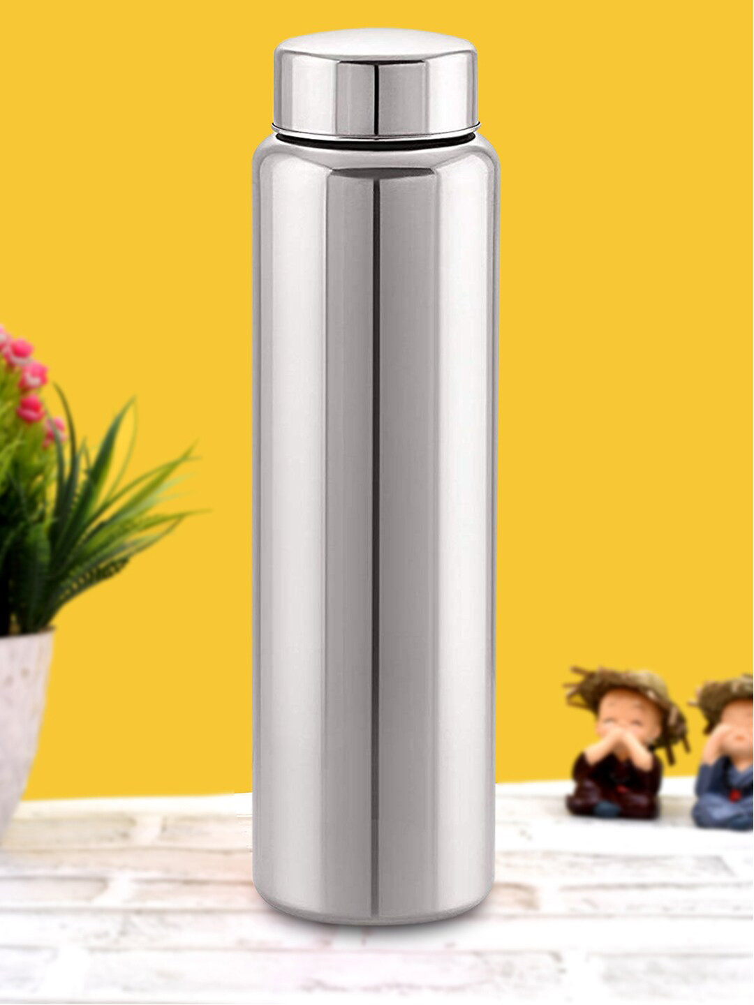 Kuber Industries Silver Stainless Steel Light-weight Water Bottle - 1L