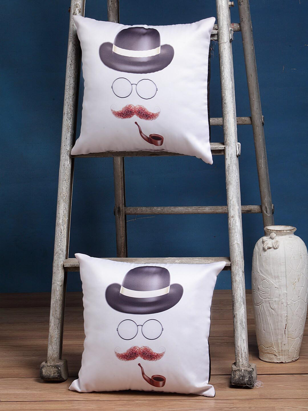 Alina decor White Conversational Polyester 2 Pcs Square Cushion Covers -15.7x15.7In