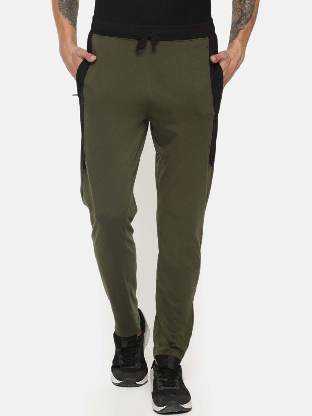 Dollar  Men Solid Contrast Cut and Sew Panelled Track Pant with One side Zipper Pocket