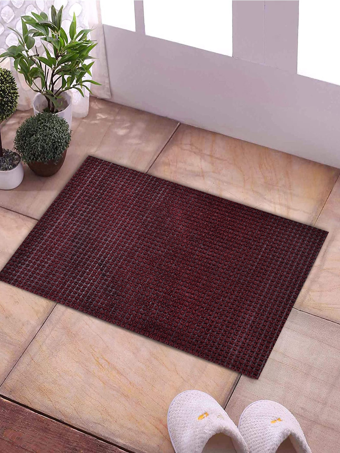 Kuber Industries Maroon Solid Heavy Duty Anti-Skid Doormat