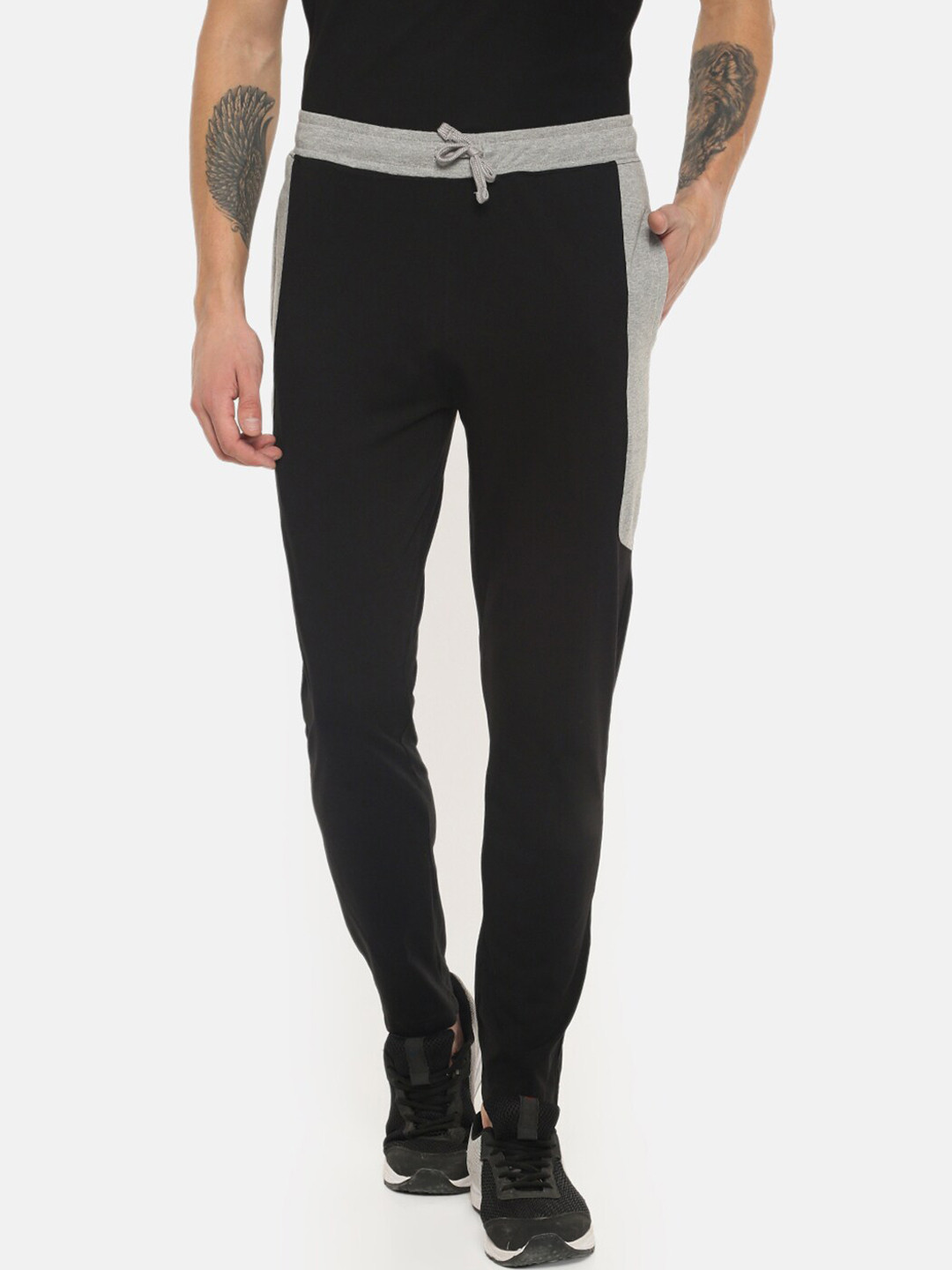 Dollar  Men Solid Contrast Cut and Sew Panelled Track Pant with One side Zipper Pocket