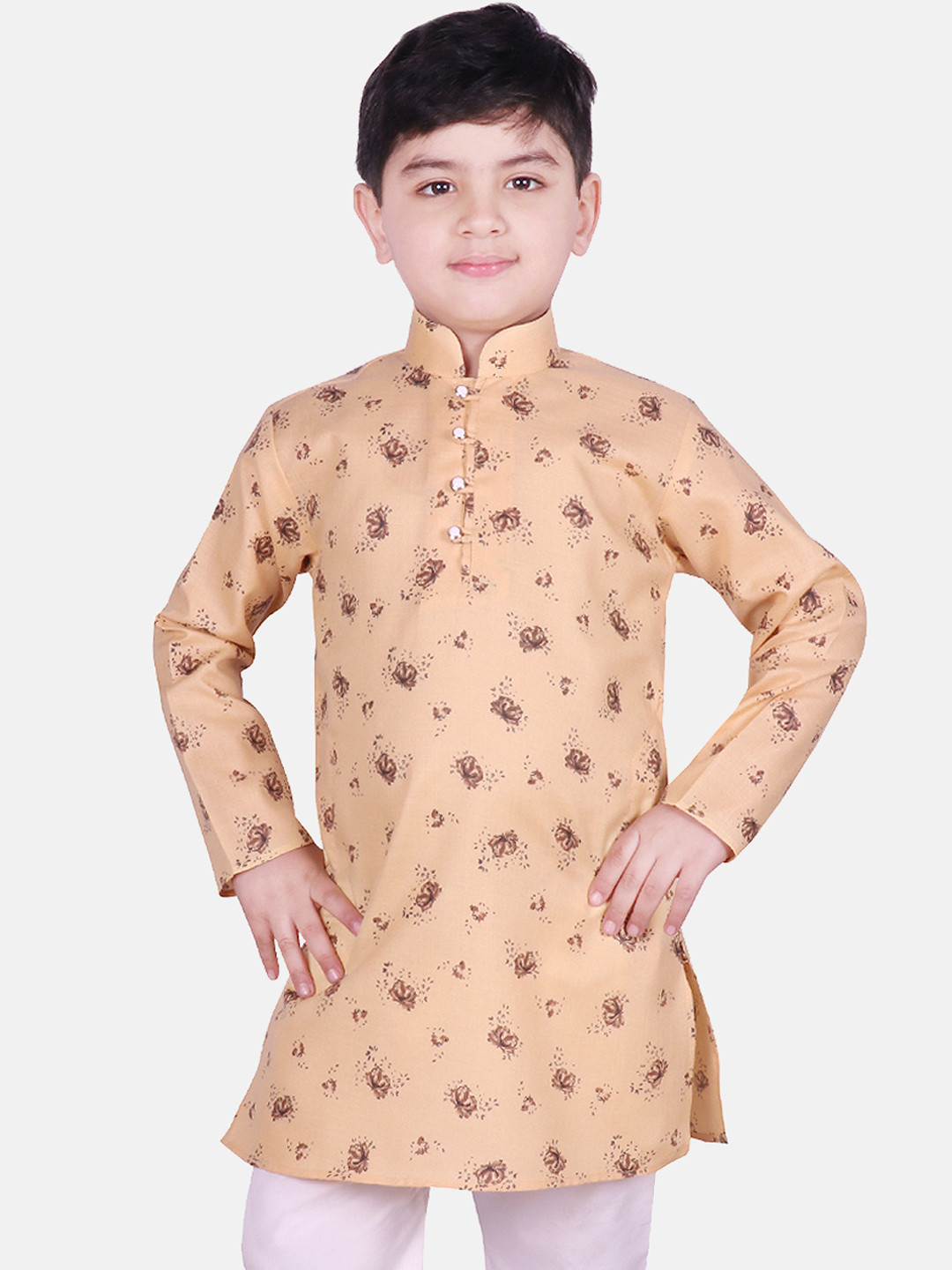 SG YUVRAJ Boys Beige Floral Printed A-Line Kurta