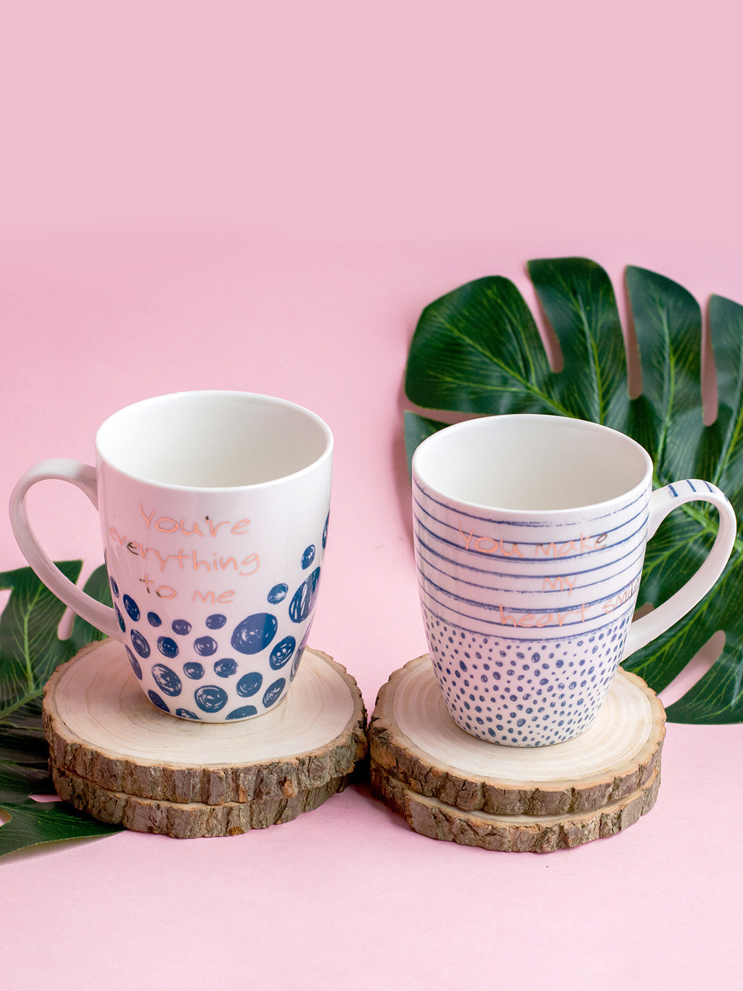 Art Street White Typography Ceramic Handmade 2 Piece Mugs-350ml