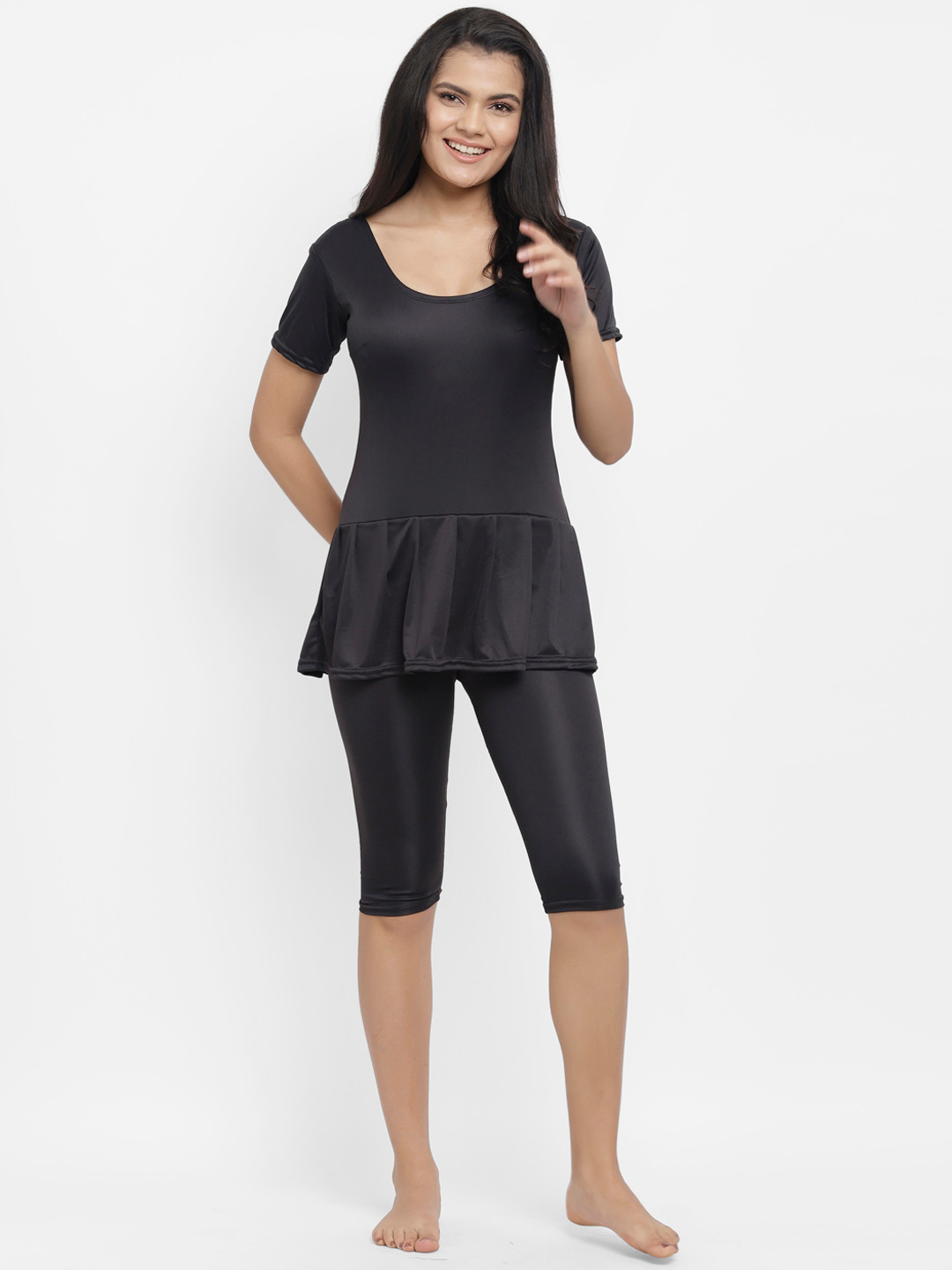 N-Gal Women Black Solid Romper Style Swimsuit NBPS06