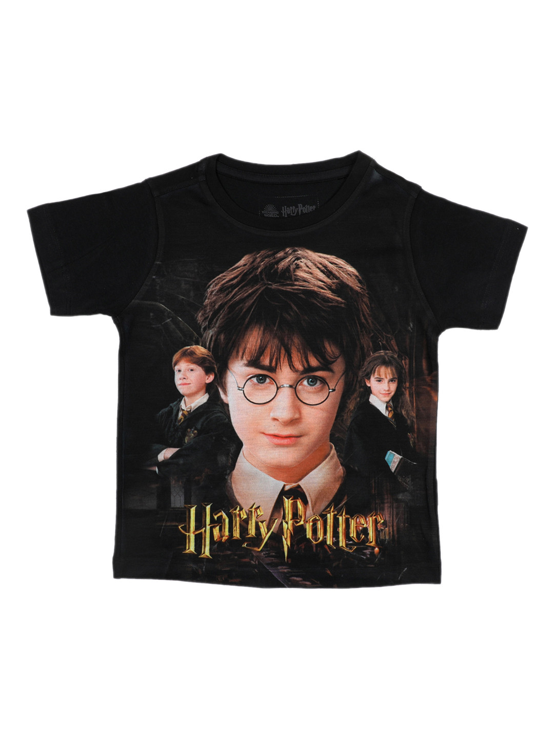 Harry Potter Boys Black & Beige Printed Round Neck T-shirt