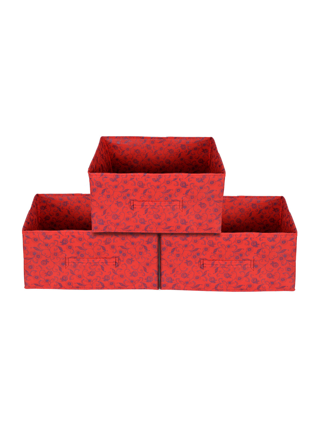 Kuber Industries Set Of 3 Red Metallic Floral Printed Drawer Storage Organizers