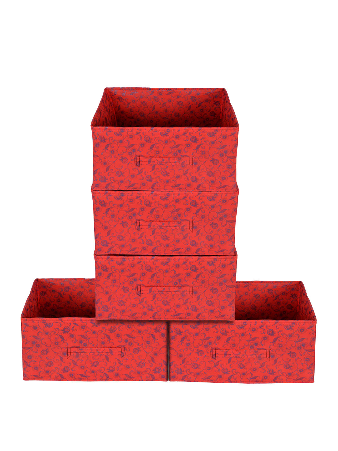 Kuber Industries Set Of 5 Red Metallic Floral Printed Drawer Storage Organizers