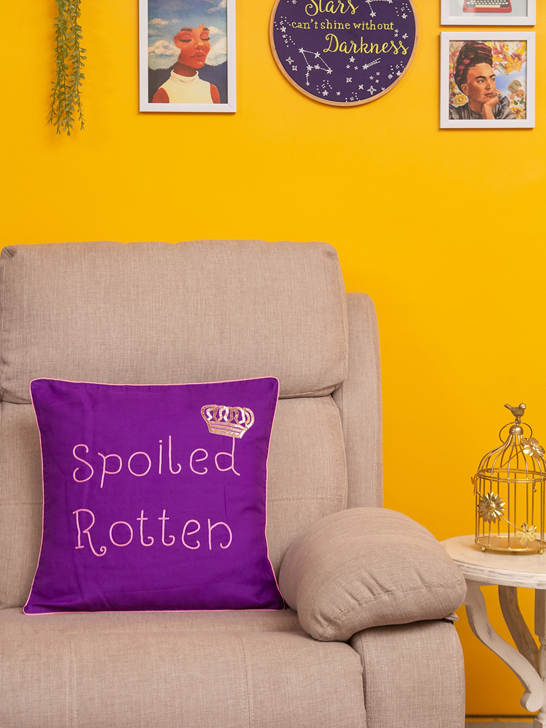 BandBox Spoiled Rotten Embroidered Cotton Washable Embellished Cushion Covers - 16 x 16 In