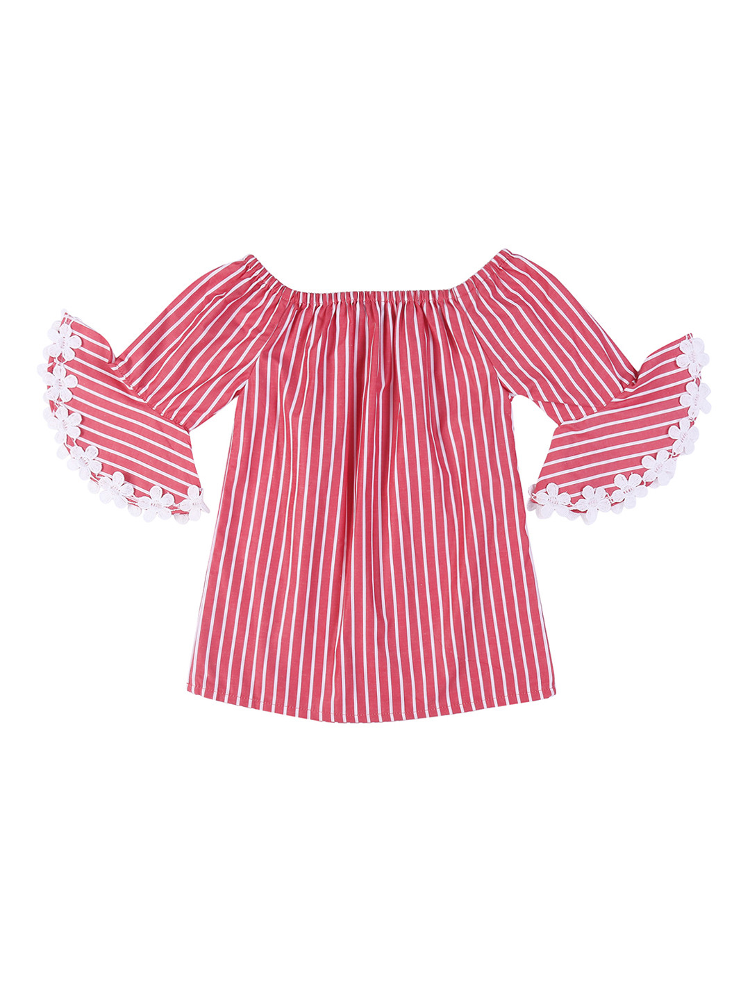 Style Quotient Girls Red & White Candy Stripes Bardot Top