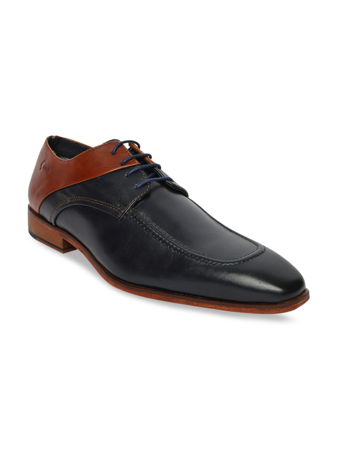 GABICCI Men Navy Blue & Brown Colourblocked Leather Formal Derbys