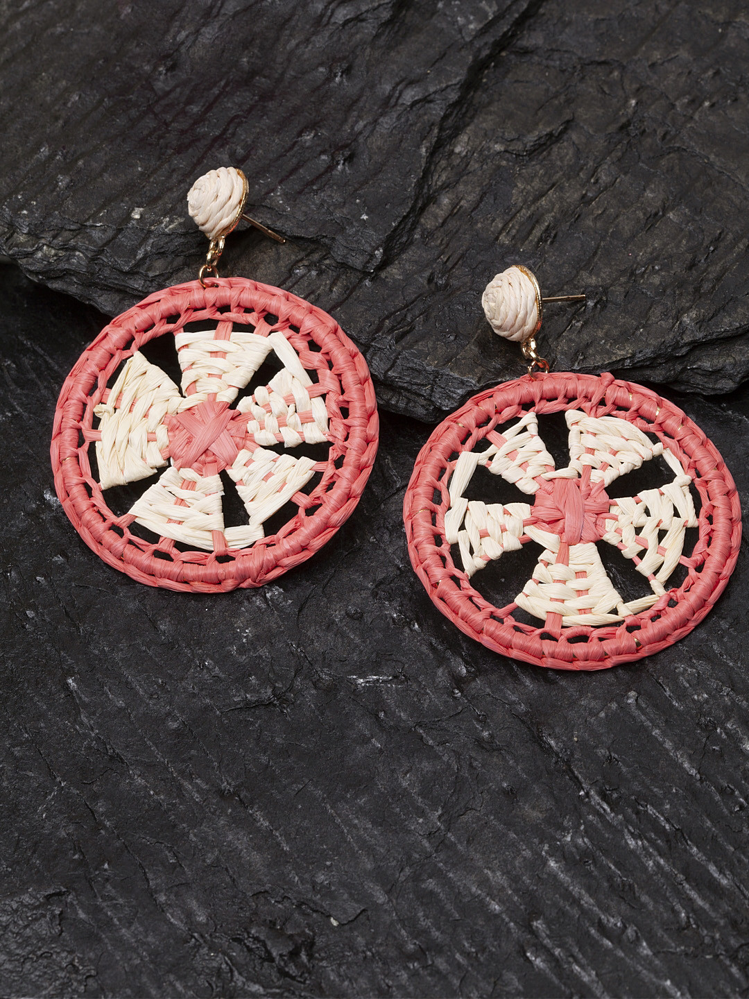 Madame Rose-Gold Plated Coral Orange & Beige Handcrafted Circular Drop Earrings
