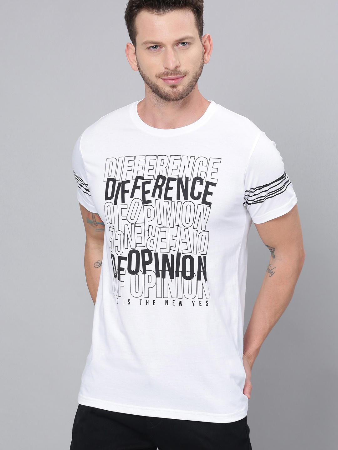Difference of Opinion Men White Printed Round Neck T shirt