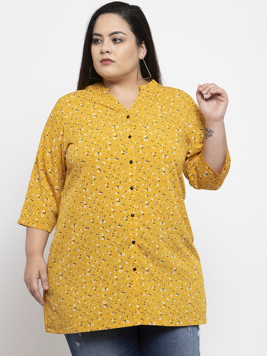 plusS Women Yellow Printed Tunic