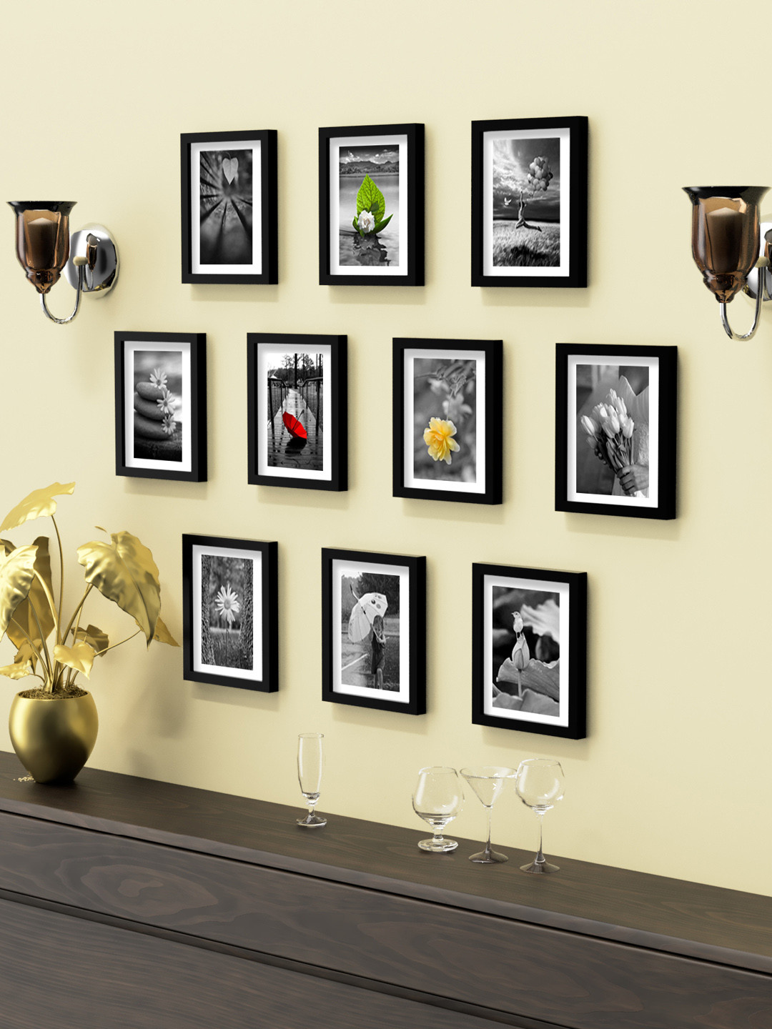 Aura Set Of 10 Black Solid Collage Photo Frames