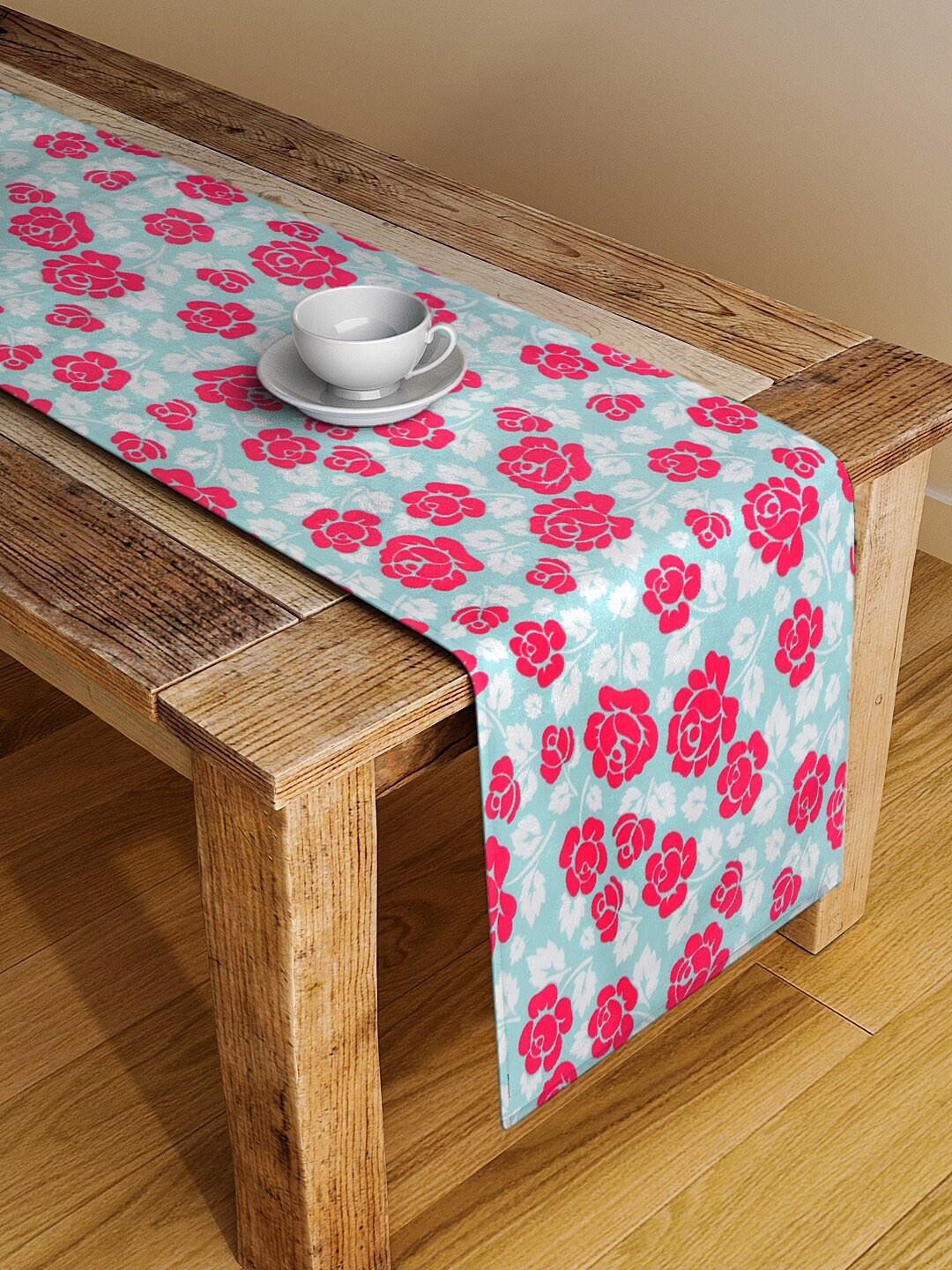 Alina decor Pink & Sea Green Floral Digital Printed Table Runner