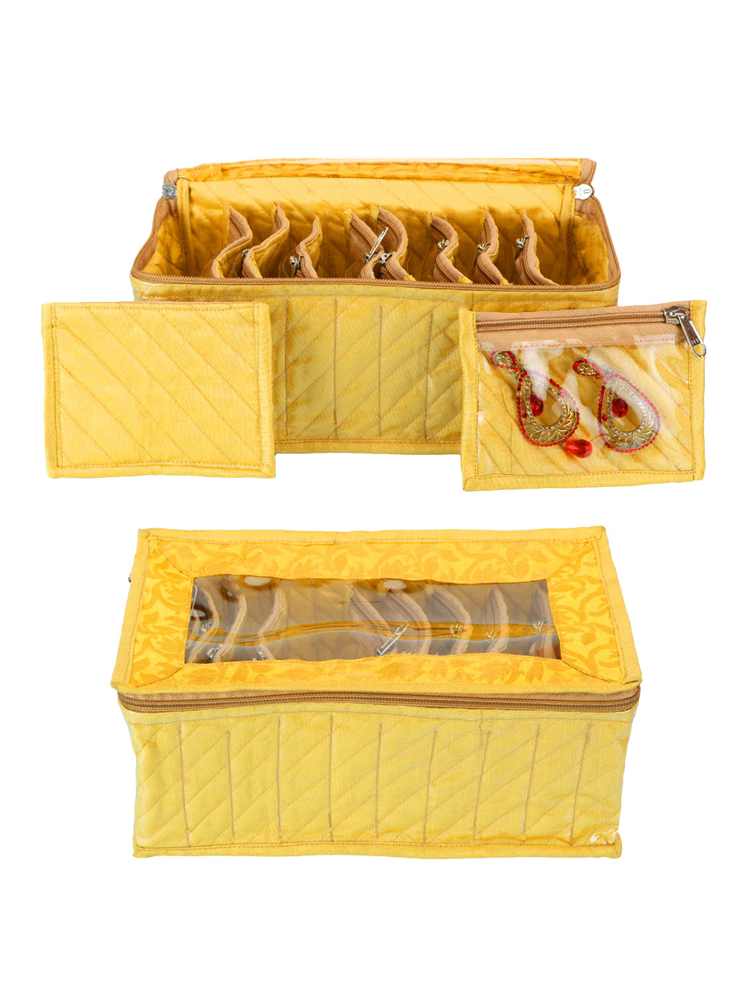 Kuber Industries Yellow Solid 2 Pieces Jewellery Organizers With 10 Pouches