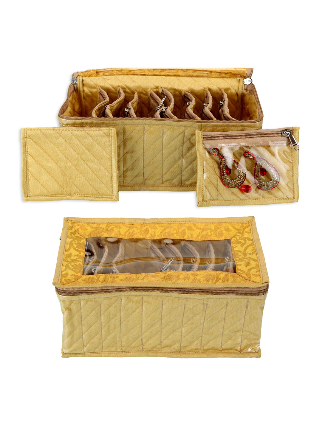 Kuber Industries Gold-Coloured Solid 2 Pieces Jewellery Organizers With 10 Pouches