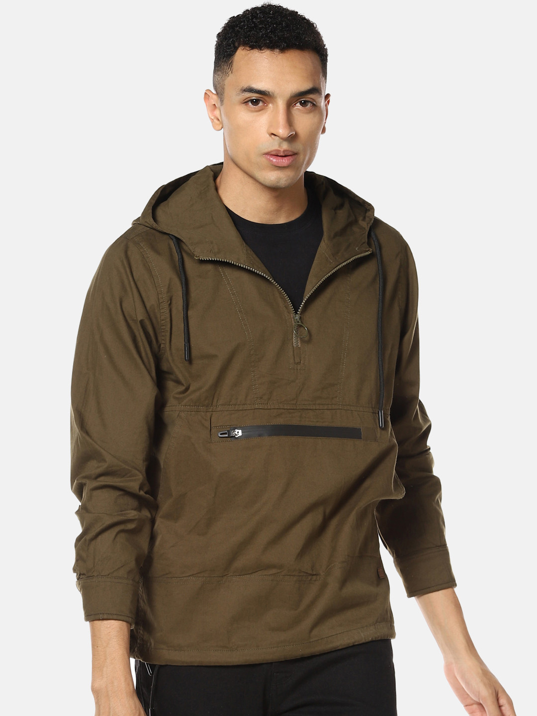 CAHOOT Men Olive Green Solid Windcheater Padded Jacket
