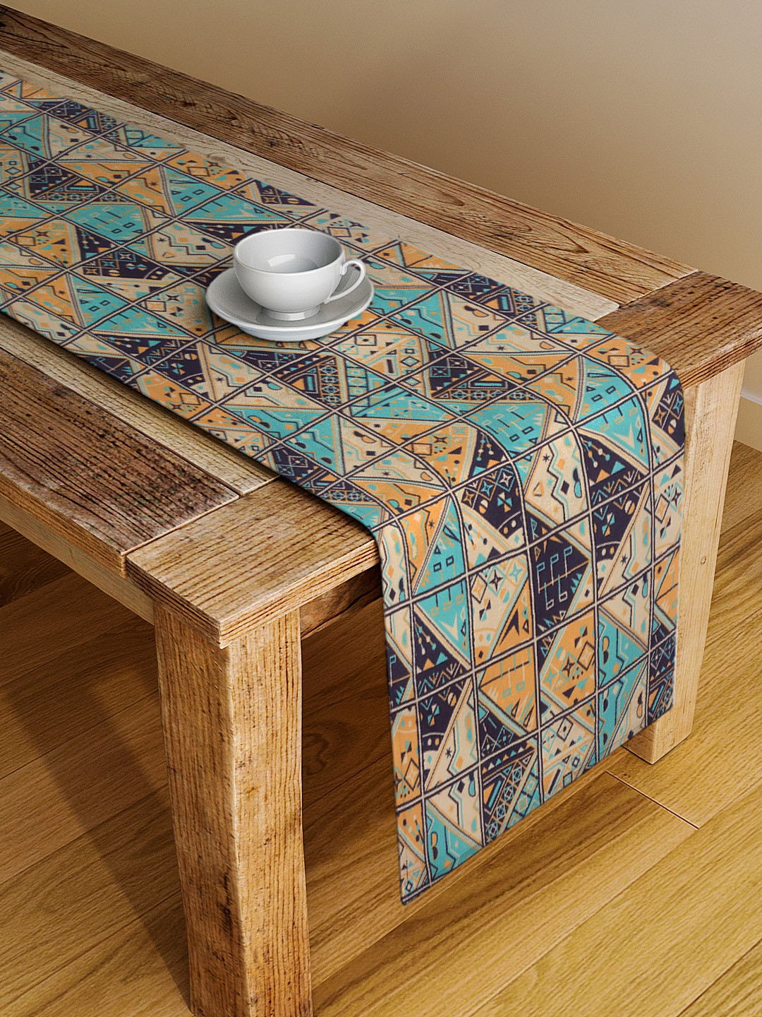 Alina decor Blue & Yellow Abstract Digital Printed Table Runner