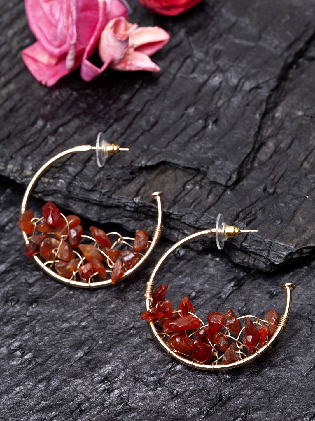 Madame Orange Crescent Shaped Half Hoop Earrings