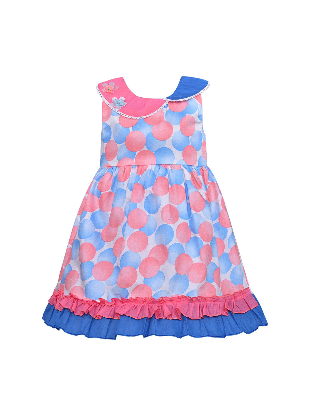 Wish Karo Girls Blue Printed Fit and Flare Knitted Dress