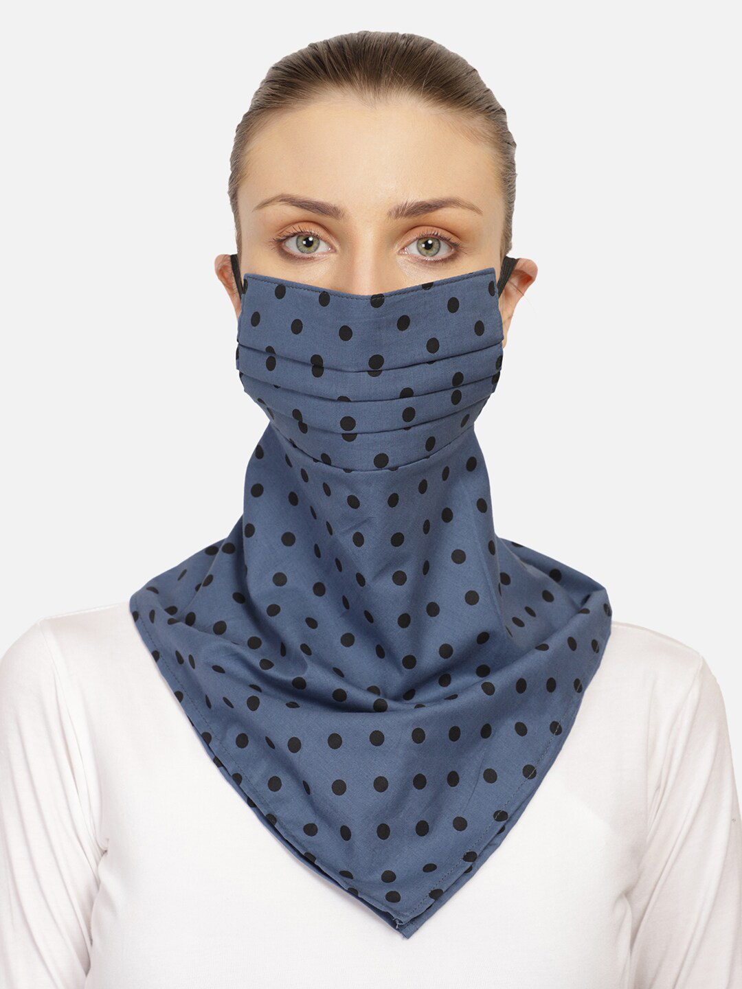 Anekaant Women Blue Printed 3-Ply Reusable Scarf Style Fashion Mask