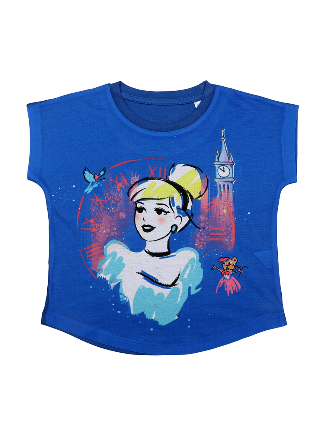 Disney by Wear Your Mind Girls Royal Blue Princess  Printed Top