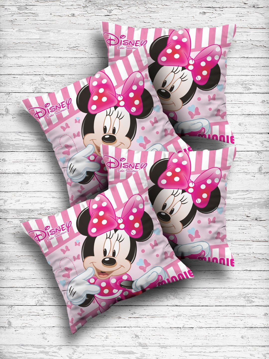 Kuber Industries Pink Set of 4 Cartoon Characters Square Cushion Covers