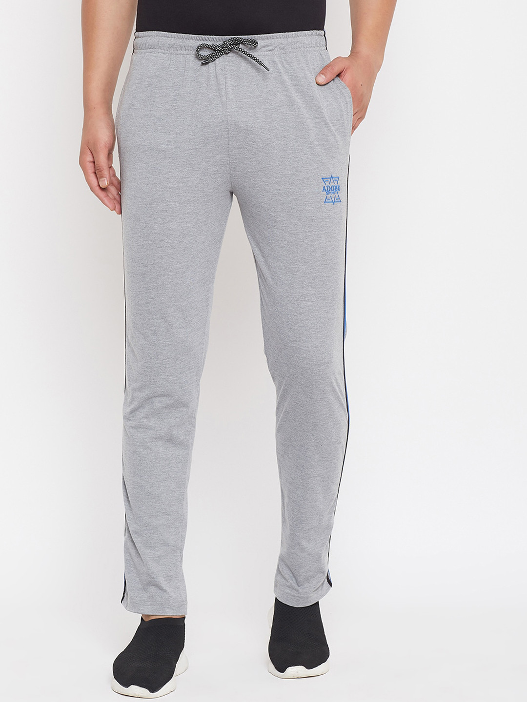 Adobe Men Grey Melange Solid Straight-Fit Track Pants
