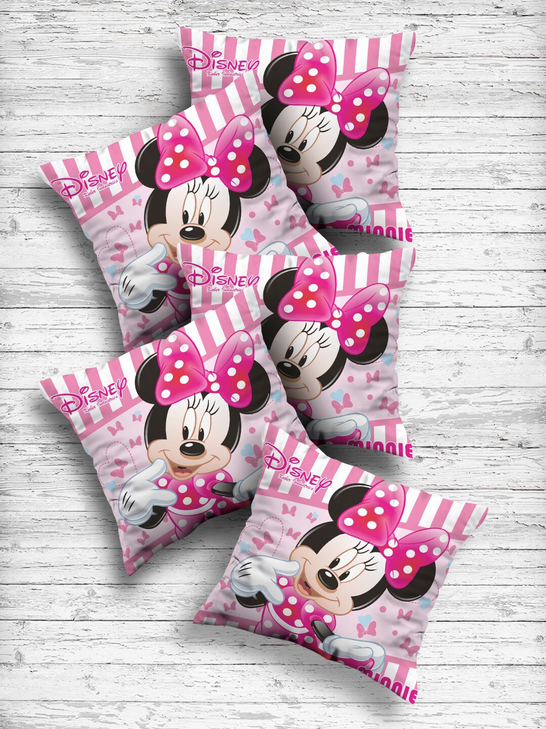 Kuber Industries Pink Cartoon Characters Silk Durable 5 Pcs Square Cushion Covers -16x16In