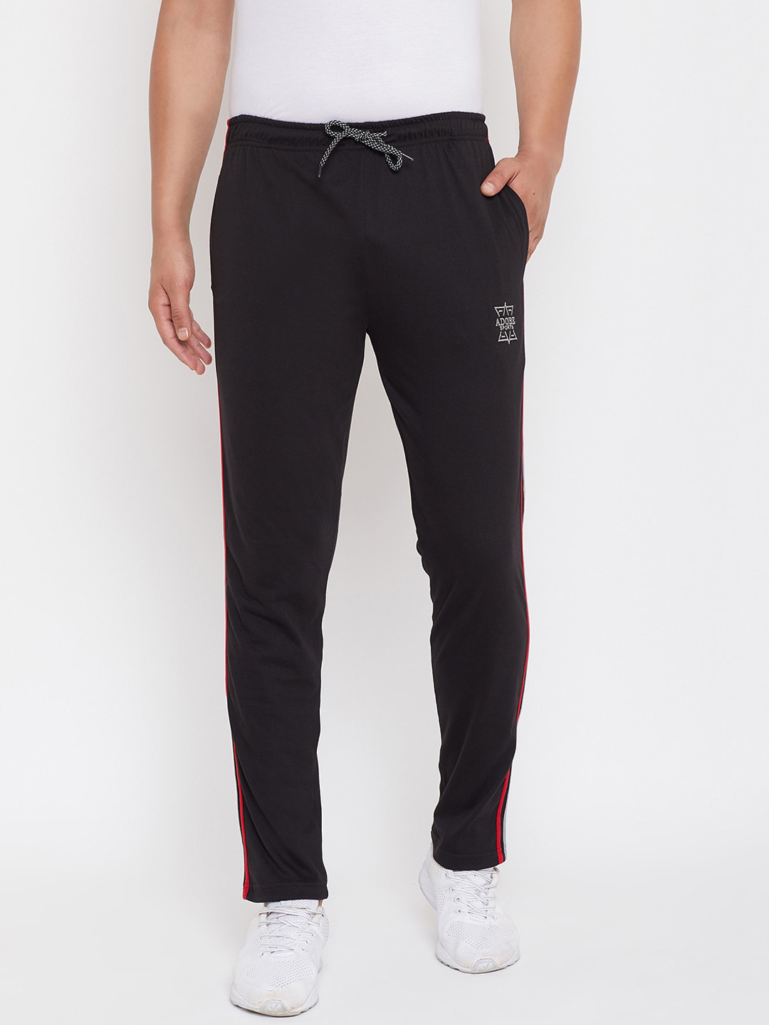 Adobe Men Black Striped Straight-Fit Track Pants
