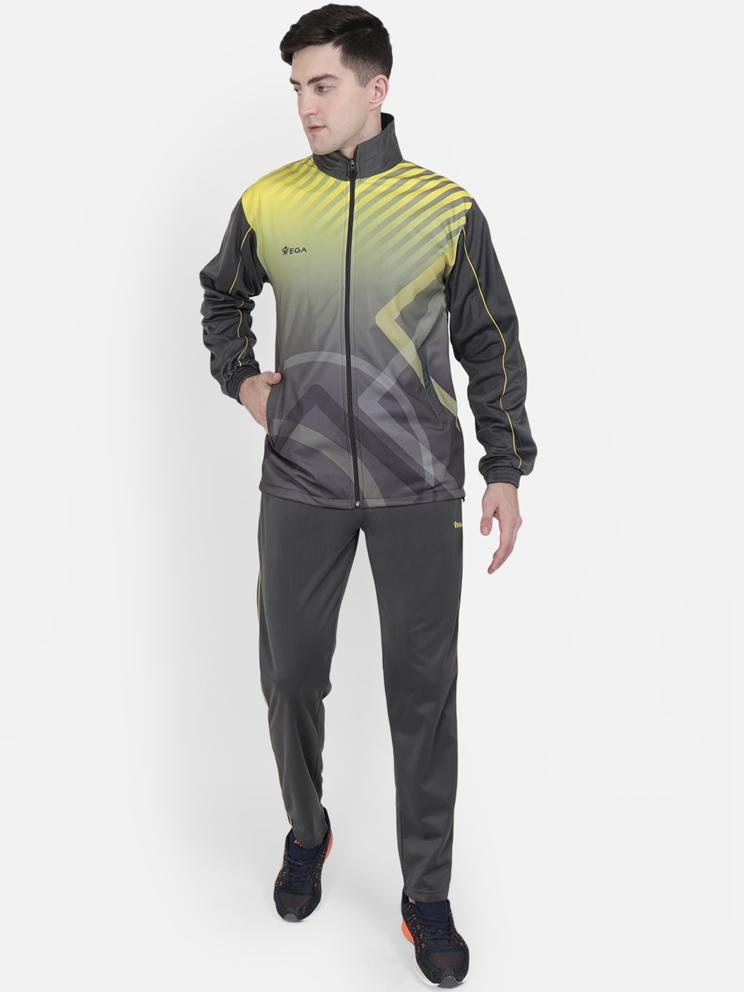 Buy VEGA Men Grey Yellow Printed Sports Tracksuit Tracksuits for Men 12439502 Myntra