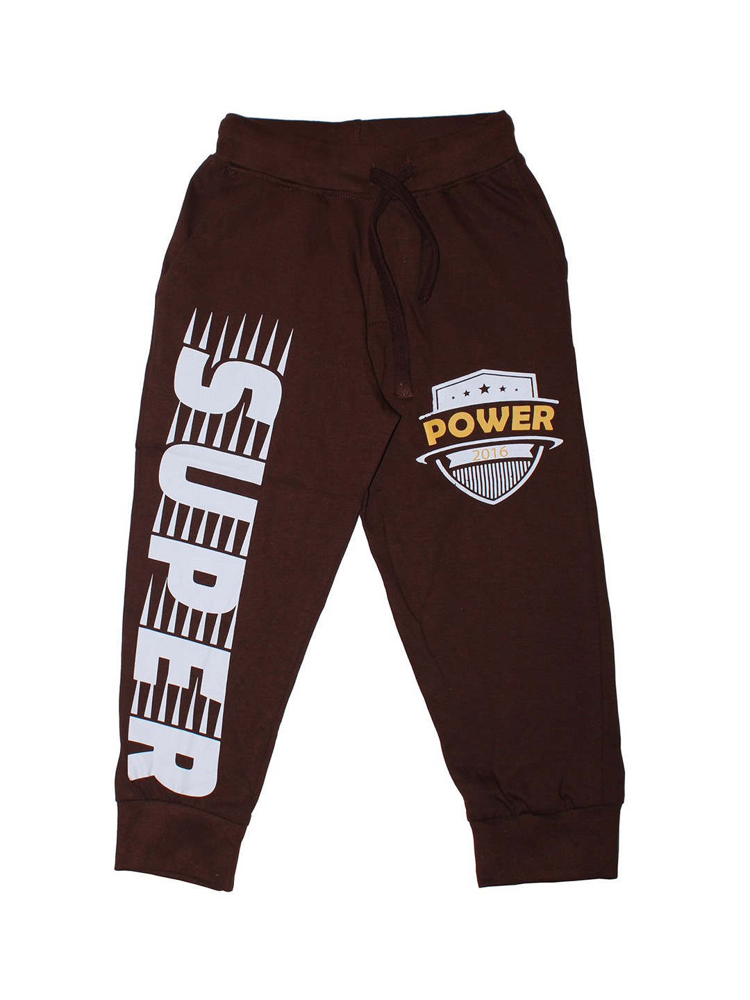 KiddoPanti Boys Coffee Brown Super Power Printed Joggers