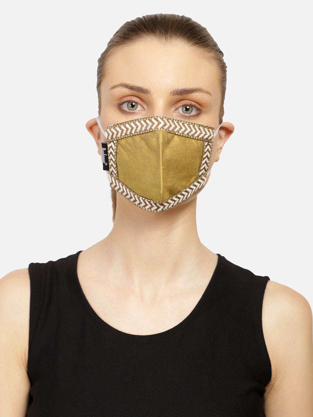 Anekaant Women Mustard Yellow 3-Ply Reusable Poly Silk Fabric Mask