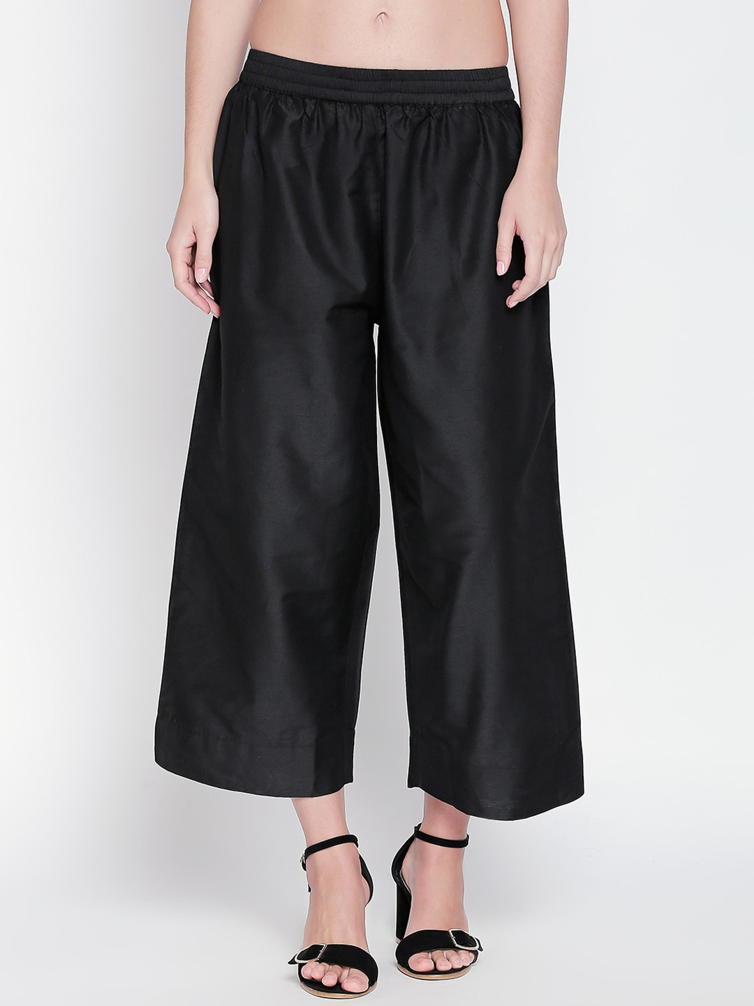 RANGMANCH BY PANTALOONS Women Black Solid Wide Leg Palazzos