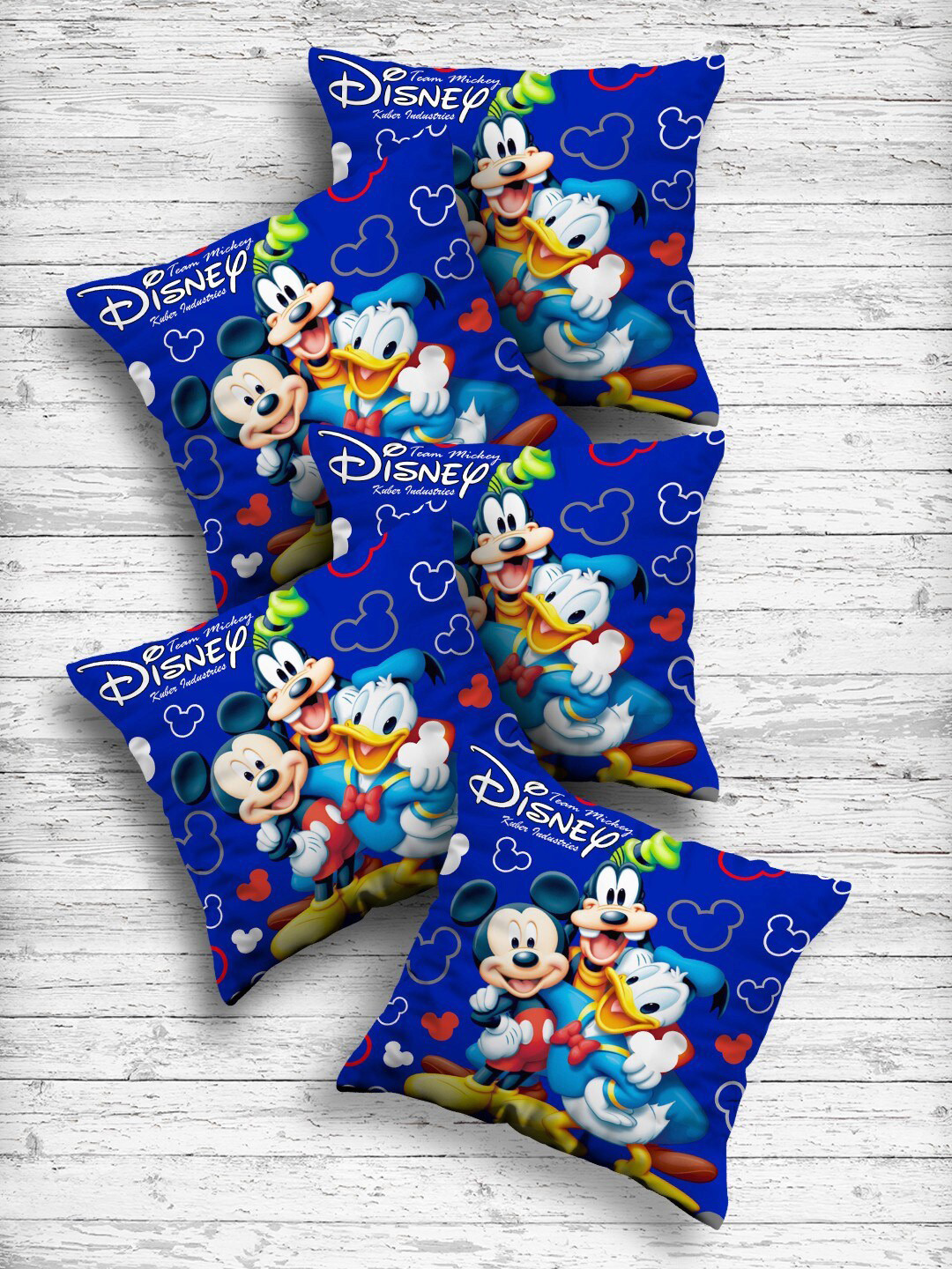 Kuber Industries Disney Team Mickey Cartoon Characters Silk 5 Pcs Cushion Covers-16x16In