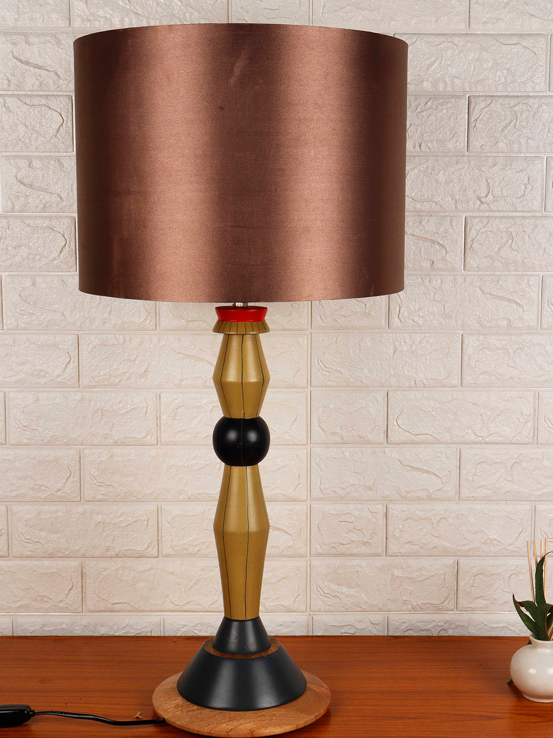 Grated Ginger Brown & Olive Green Solid Buffet Table Lamp with Shade