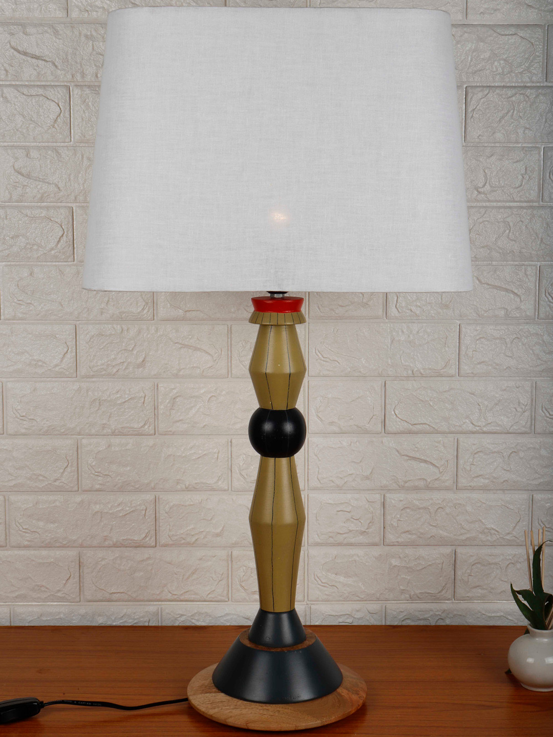 Grated Ginger White & Olive Green Solid Bedside Standard Lamp