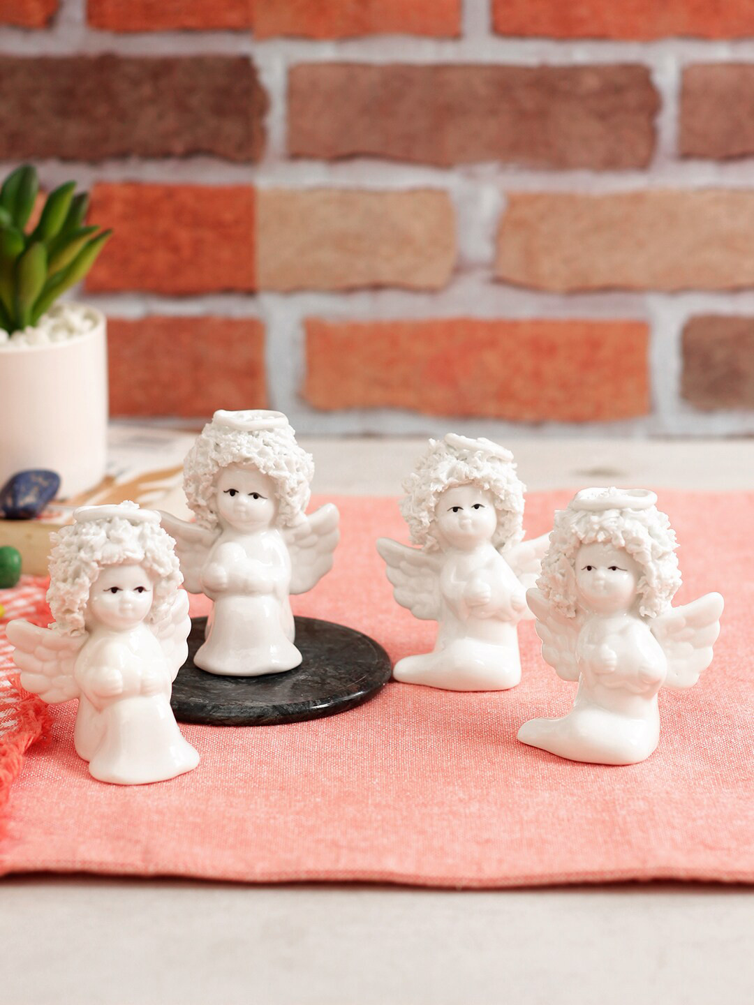 TAYHAA White Ceramic Matte Living Room Set of 4 Tiny Showpieces - 3.9 Inches