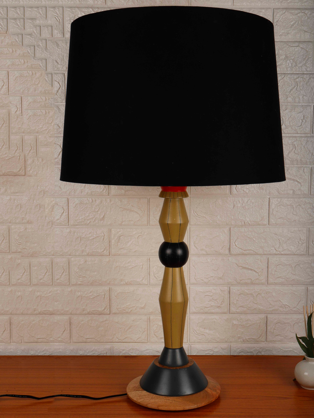Grated Ginger Black & Olive Green Solid Bedside Standard Lamp