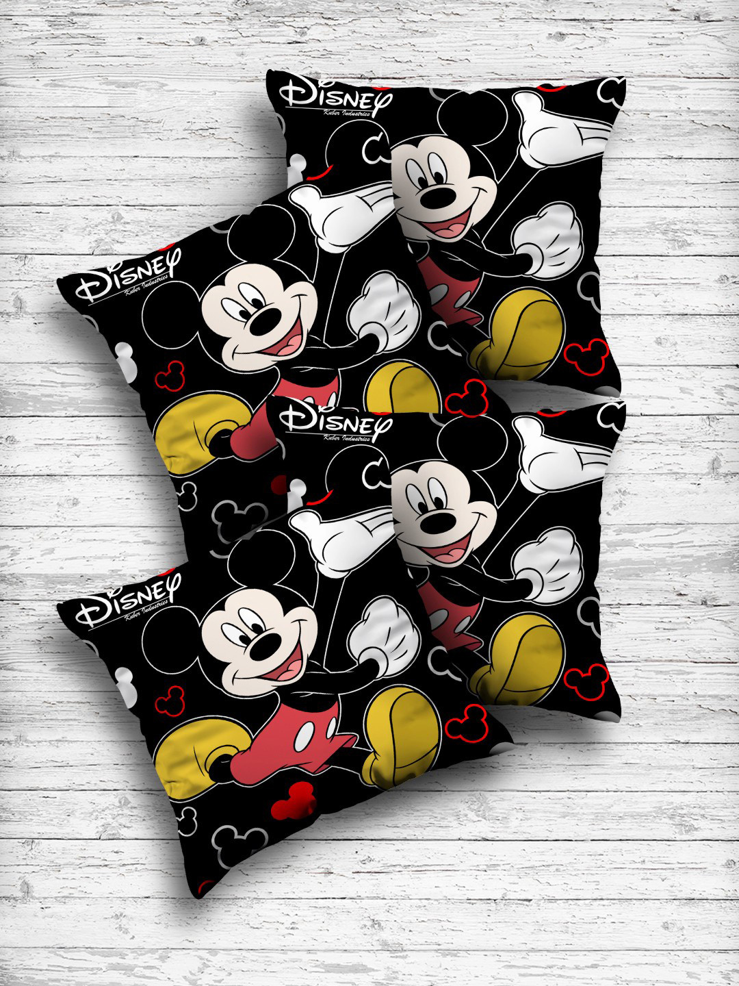 Kuber Industries Black Set of 4 Mickey Mouse Printed Square Cushion Covers