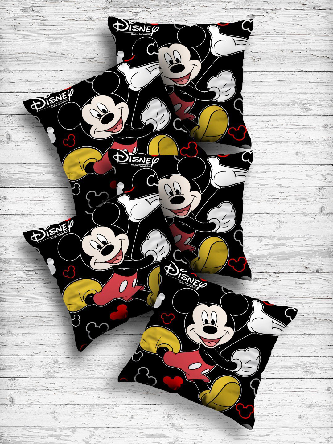 Kuber Industries Black Set of 5 Cartoon Characters Square Cushion Covers