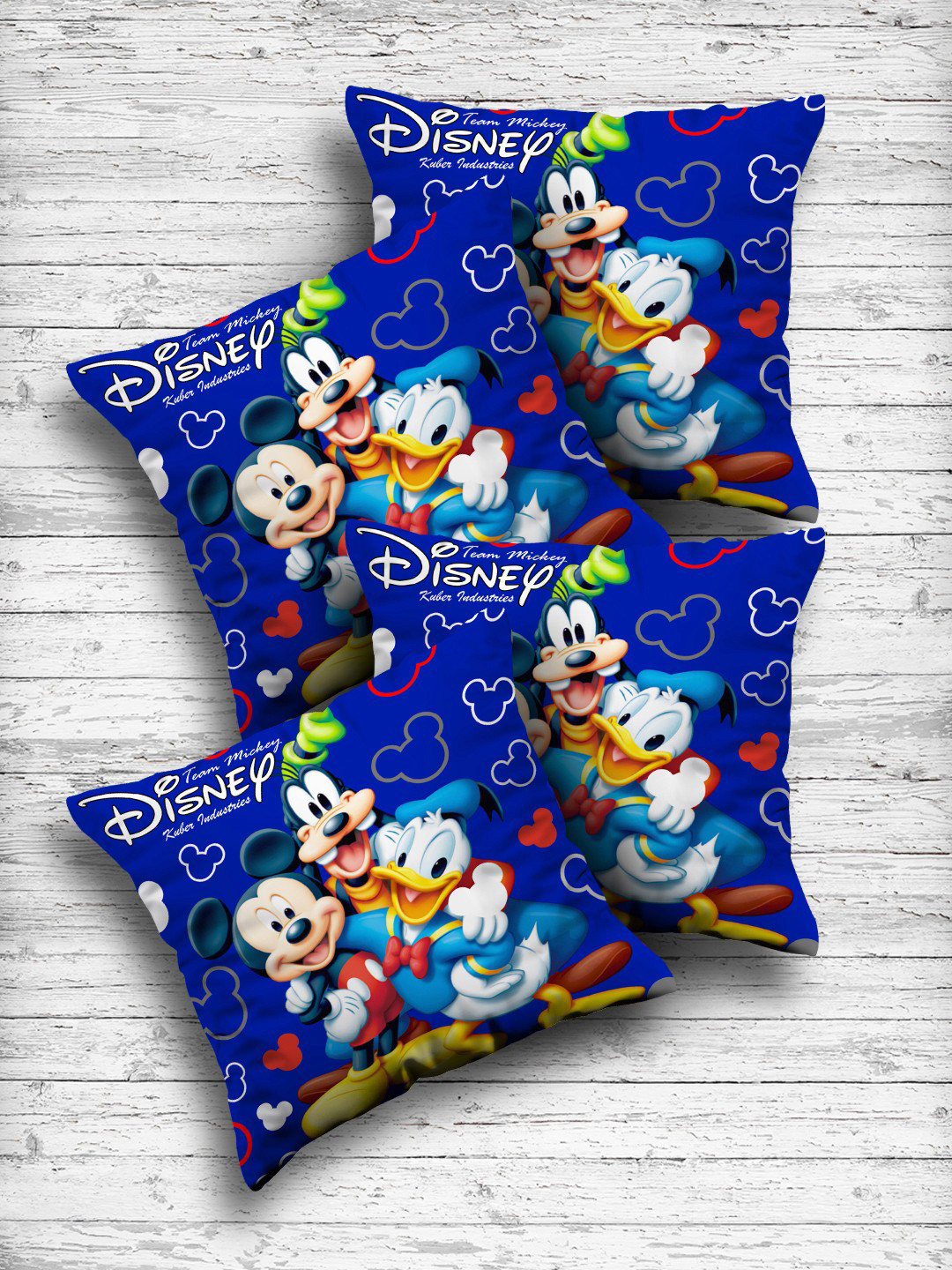 Kuber Industries Blue Set of 4 Cartoon Characters Square Cushion Covers