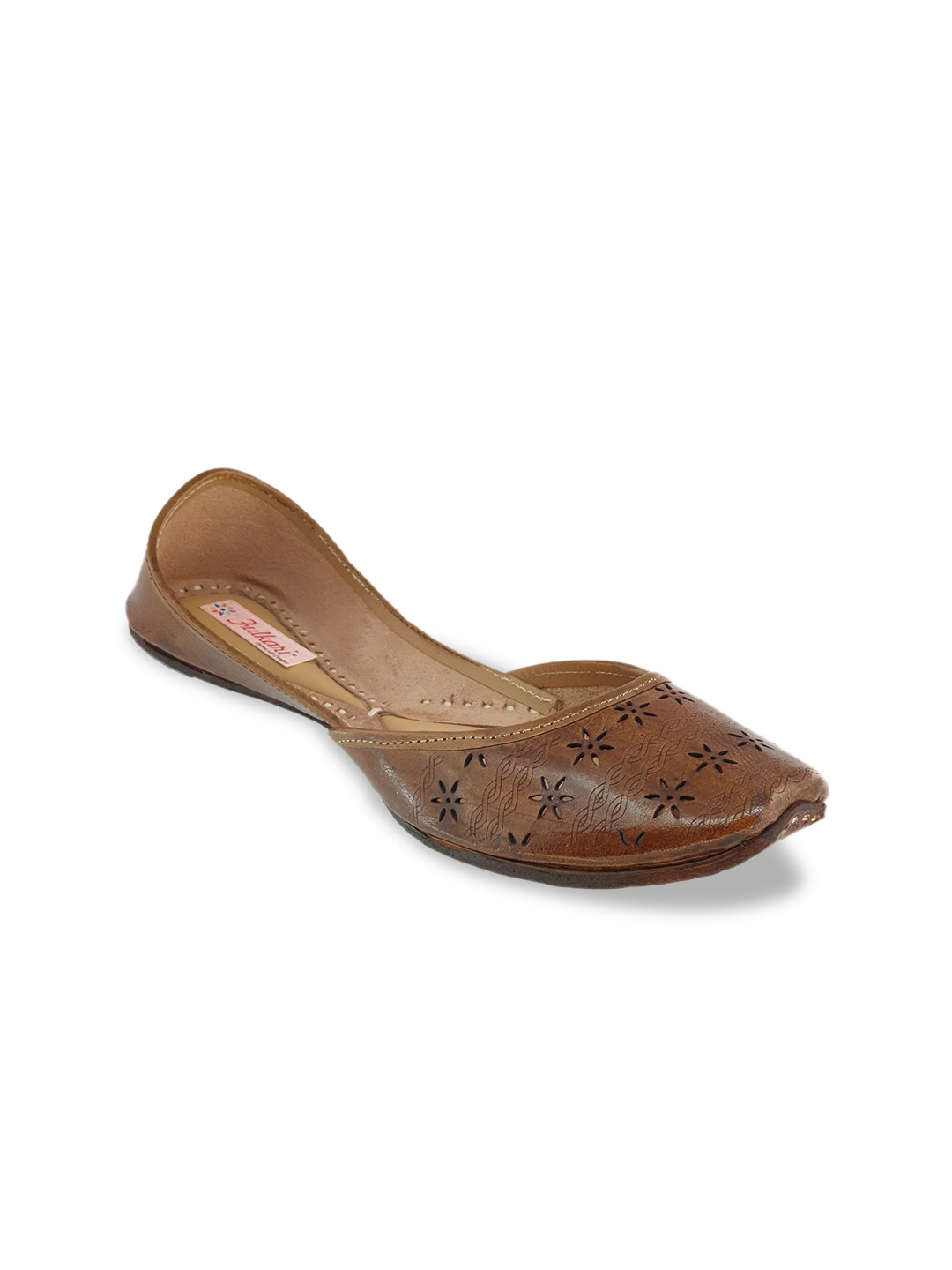 Fulkari Women Tan Textured Leather Mojaris