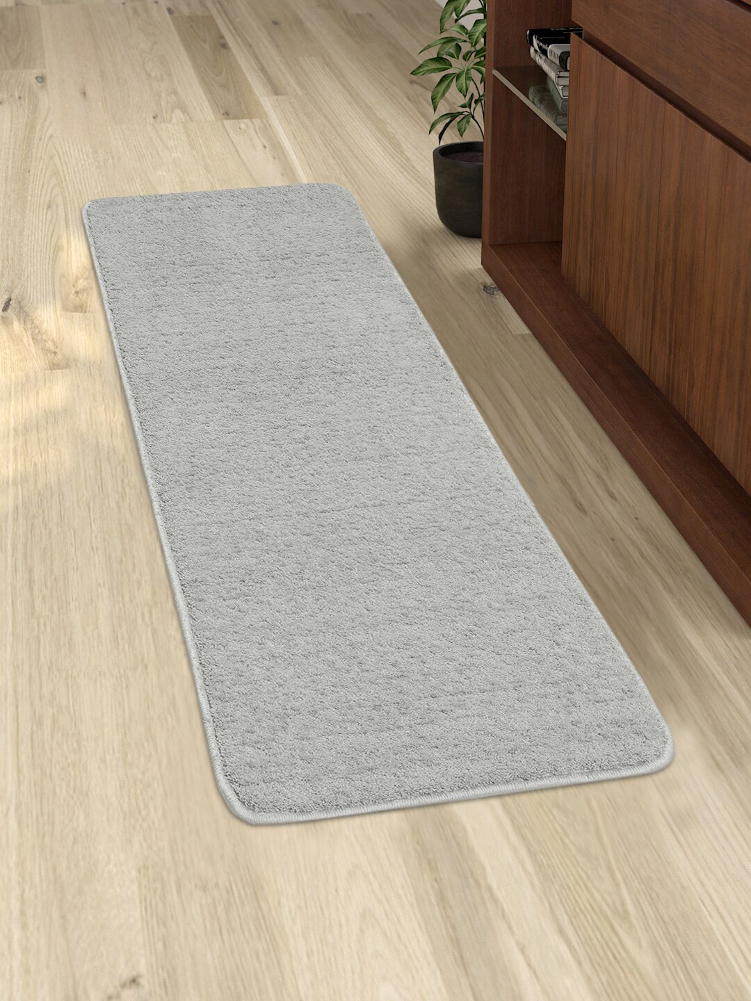 Saral Home Grey Solid Neo Shaggy Anti-Skid Floor Runner