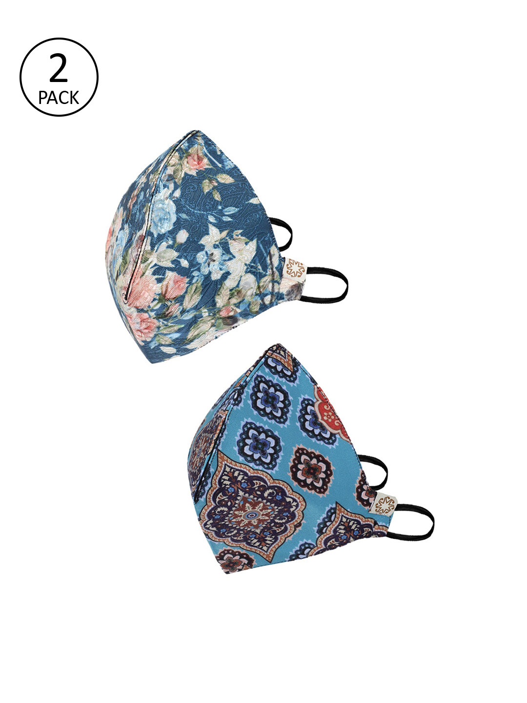 VASTRAMAY Unisex Pack of 2 Pcs Blue & White Reusable 4-Ply Protective Outdoor Masks