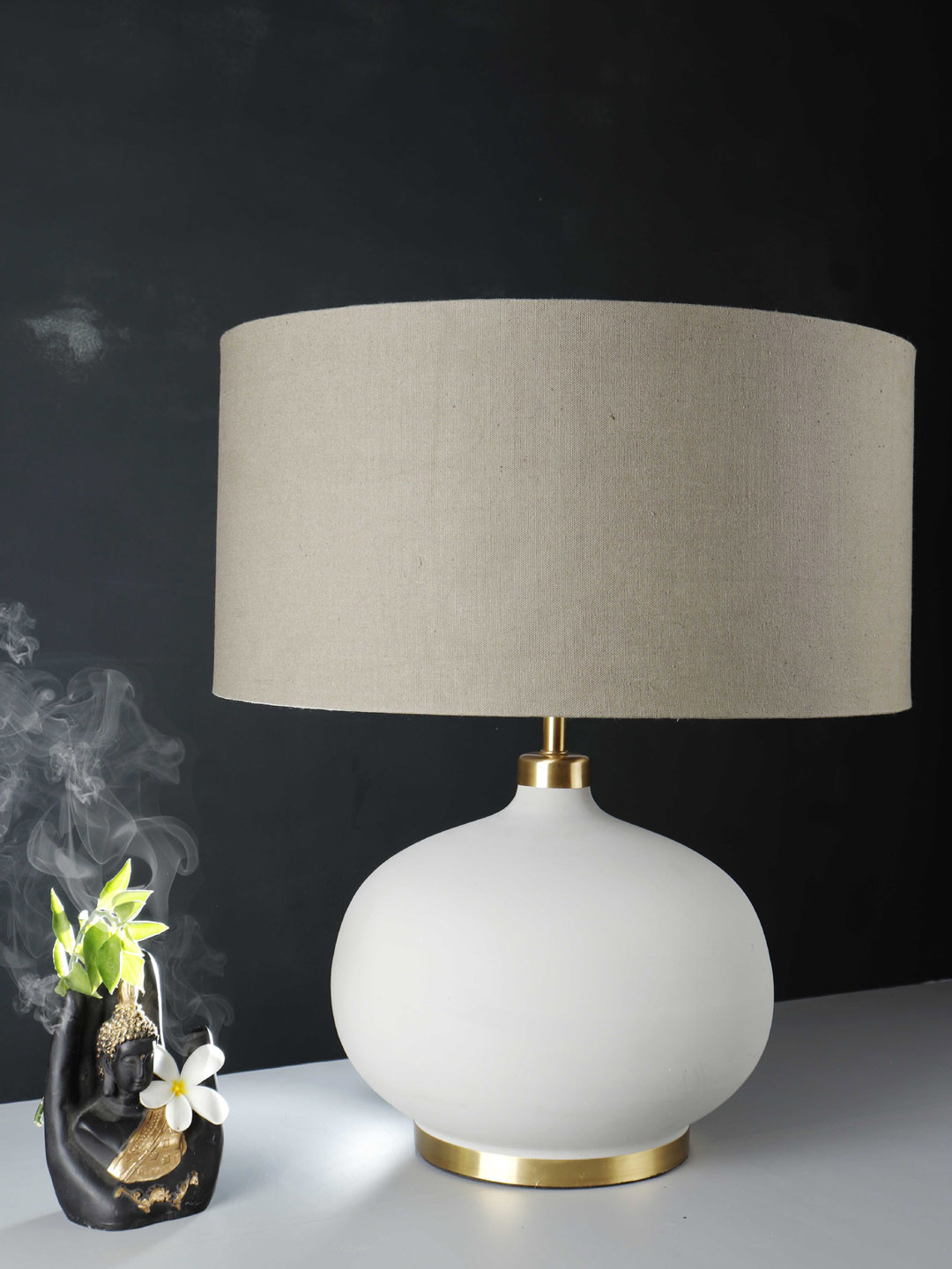 Grated Ginger Grey Solid Handcrafted Buffet Table Lamp with Shade