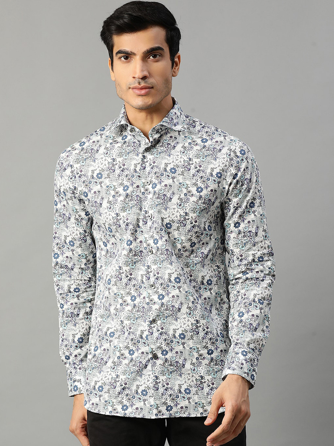 Matinique Men Blue & Grey Slim Fit Floral Printed Casual Shirt