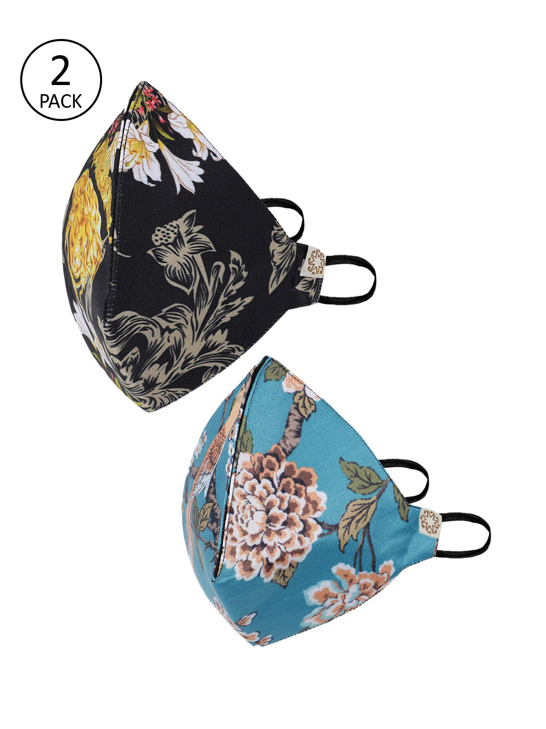 VASTRAMAY Unisex Pack of 2 Pcs Blue & Black Reusable 4-Ply Protective Outdoor Masks
