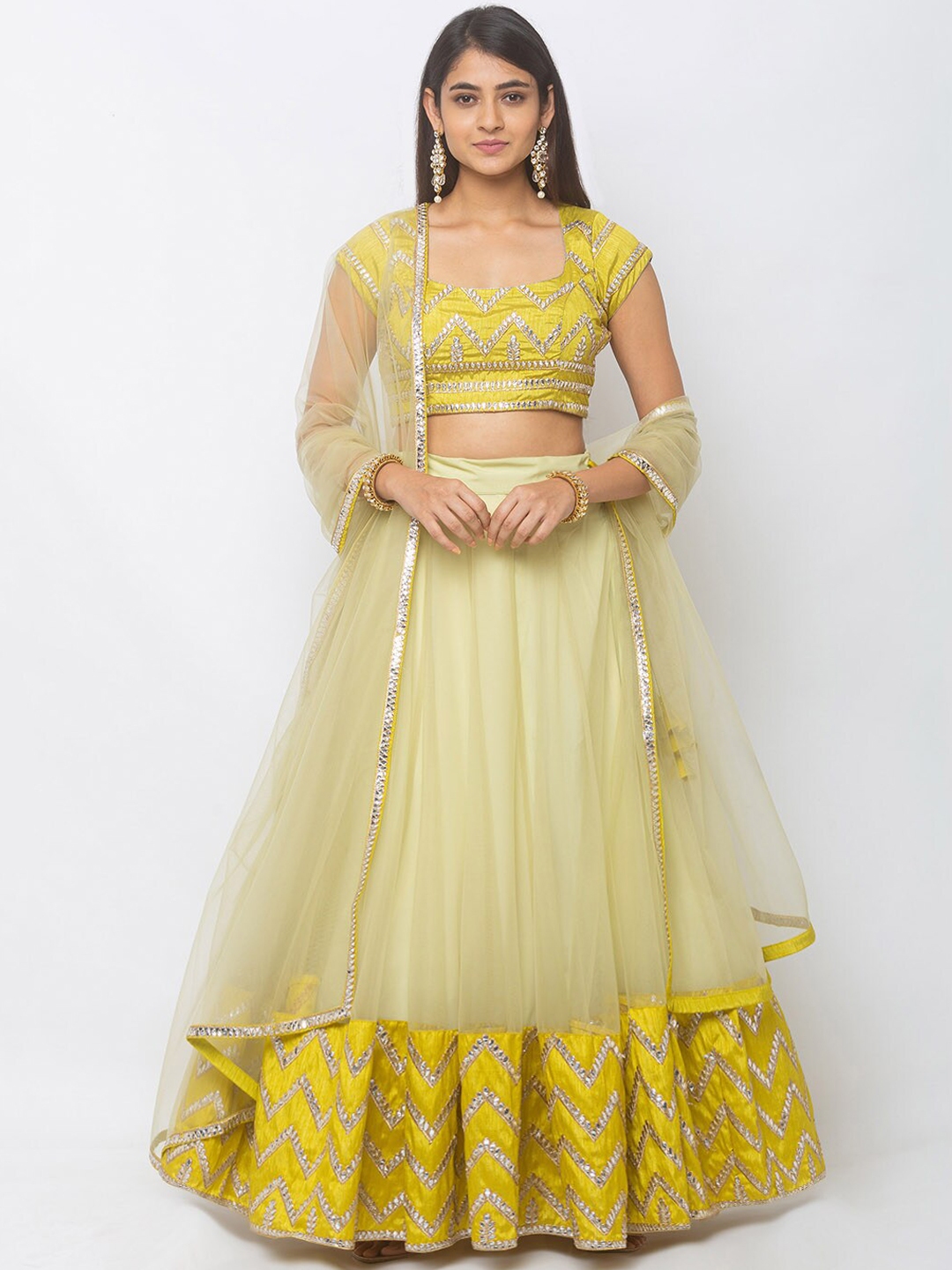 Buy 6Y COLLECTIVE Lime Green Yellow Embroidered Ready to Wear Lehenga Unstitched Blouse with Dupatta Lehenga Choli for Women 12458806 Myntra